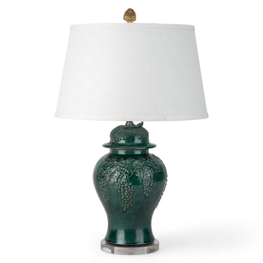 Danny's Fine Porcelain Green Lidded Peach Lid Temple Jar Lamp - Majestic Bird Pattern