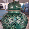 Danny's Fine Porcelain Green Lidded Peach Lid Temple Jar Lamp - Majestic Bird Pattern