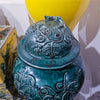 Danny's Fine Porcelain Green Lidded Peach Lid Temple Jar Majestic Bird Pattern