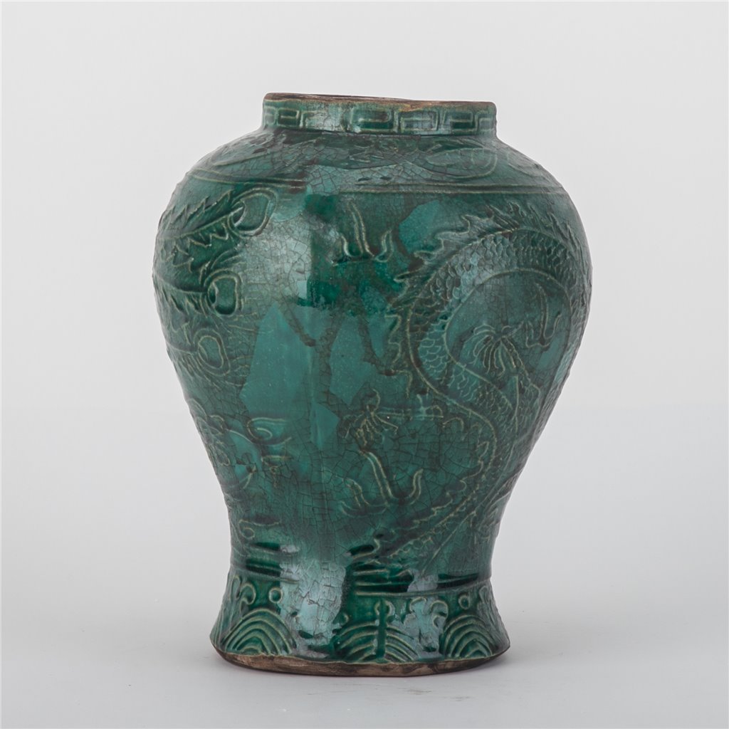 Danny's Fine Porcelain Green Lidded Peach Lid Temple Jar Majestic Bird Pattern
