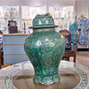 Danny's Fine Porcelain Green Lidded Peach Lid Temple Jar Majestic Bird Pattern