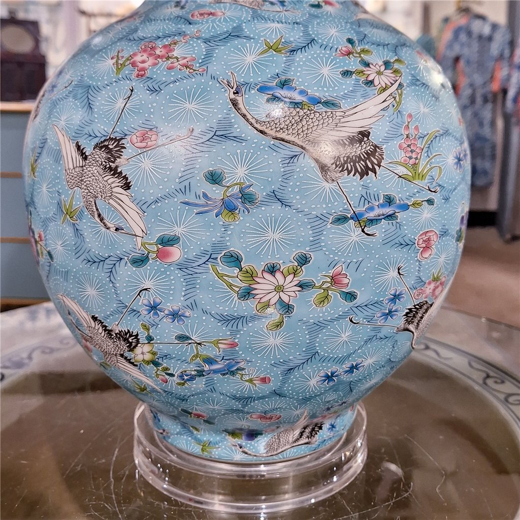Danny's Fine Porcelain Ball Vase Lamp - Blue and Crane (acrylic Stand)