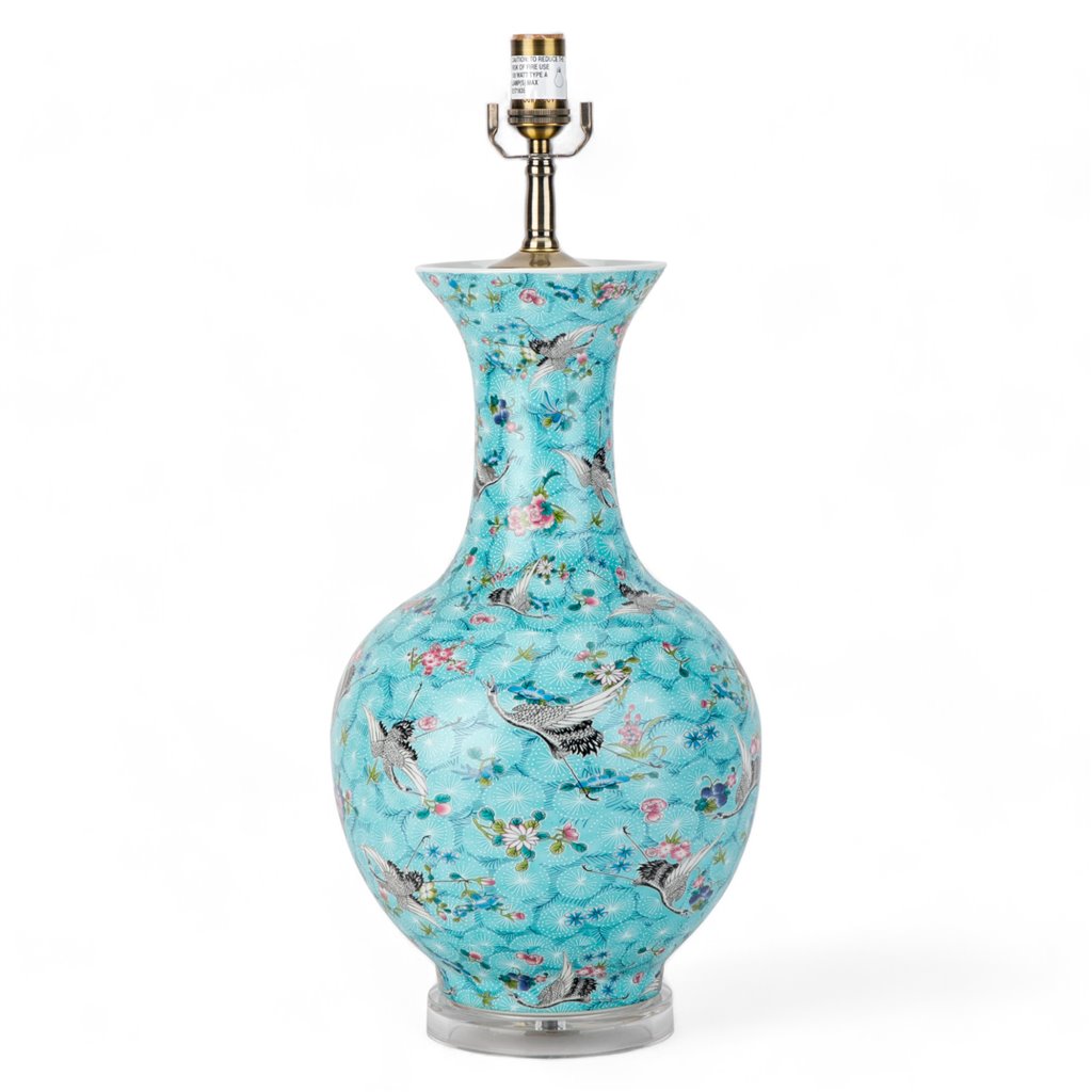 Danny's Fine Porcelain Ball Vase Lamp - Blue and Crane (acrylic Stand)