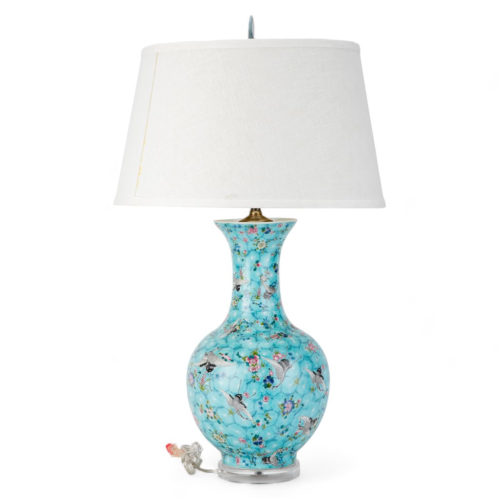 Danny's Fine Porcelain Ball Vase Lamp - Blue and Crane (acrylic Stand)