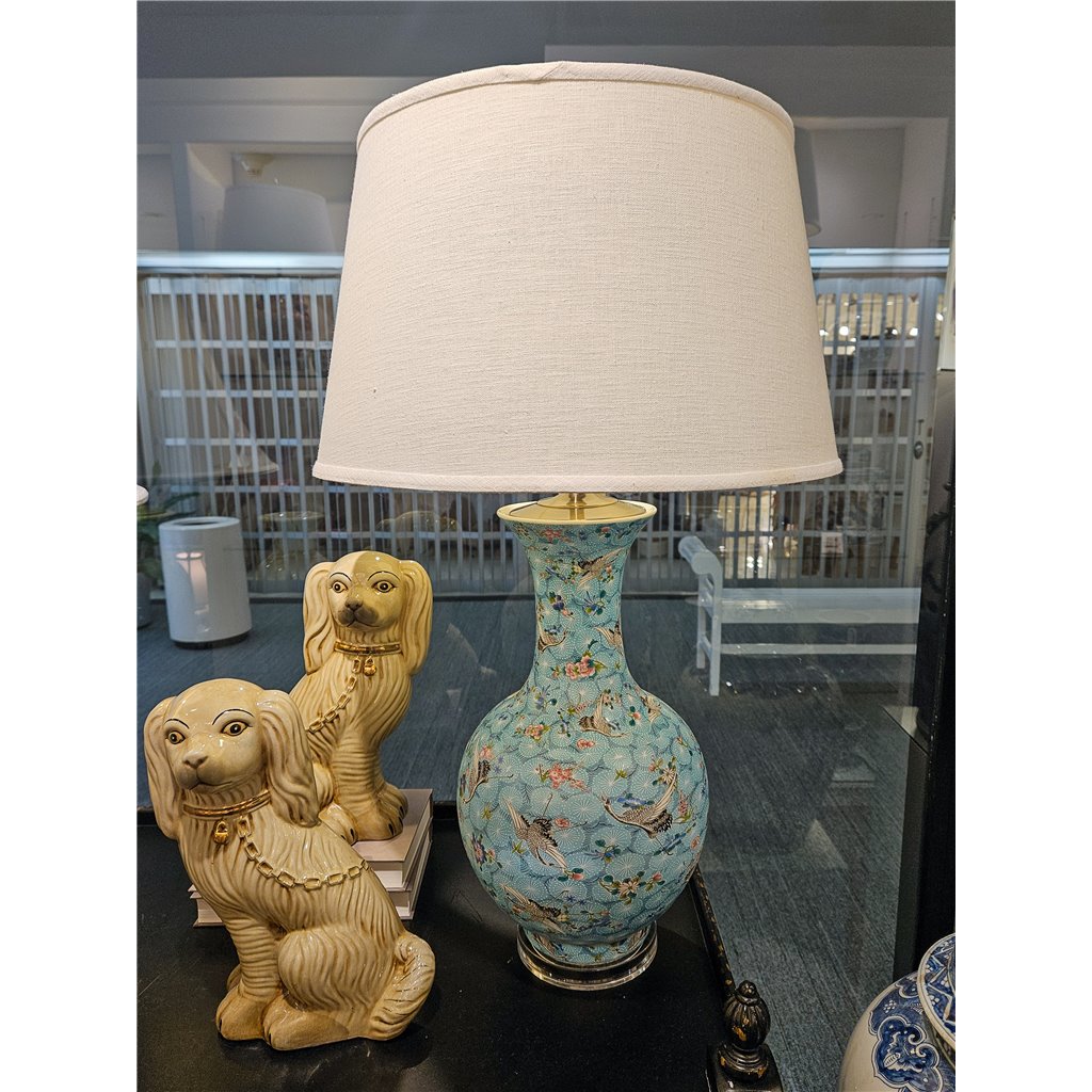 Danny's Fine Porcelain Ball Vase Lamp - Blue and Crane (acrylic Stand)