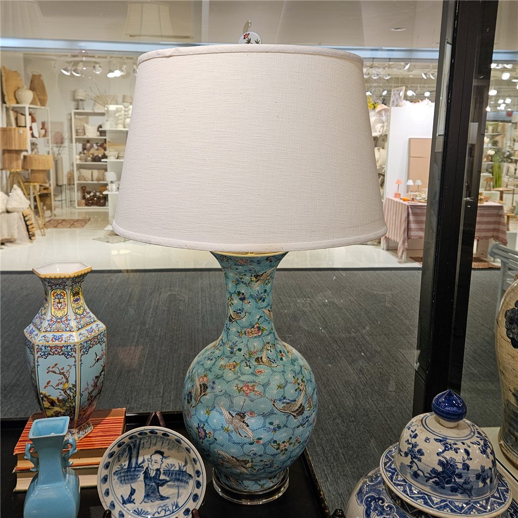 Danny's Fine Porcelain Ball Vase Lamp - Blue and Crane (acrylic Stand)