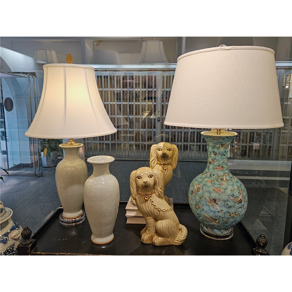 Danny's Fine Porcelain Ball Vase Lamp - Blue and Crane (acrylic Stand)