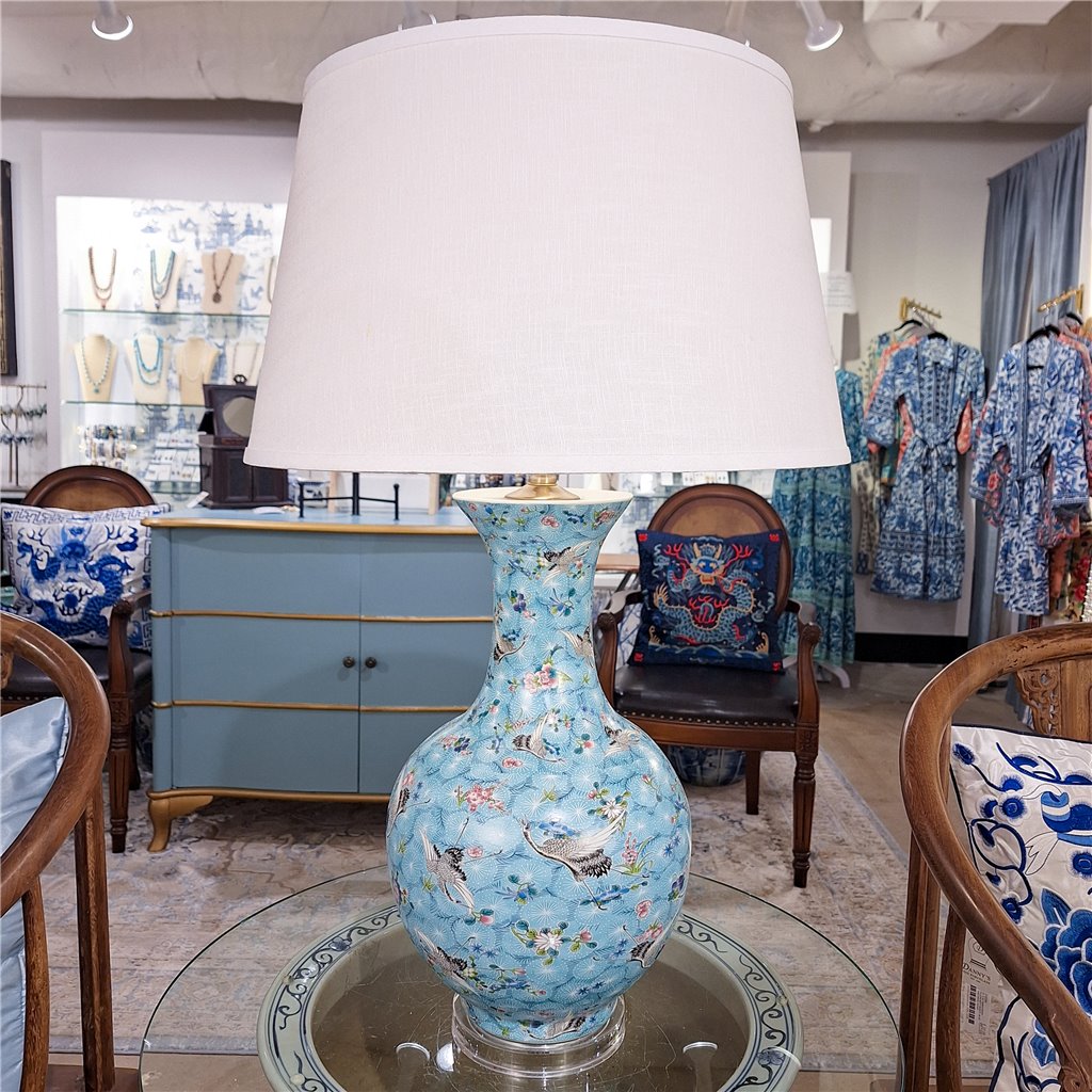 Danny's Fine Porcelain Ball Vase Lamp - Blue and Crane (acrylic Stand)
