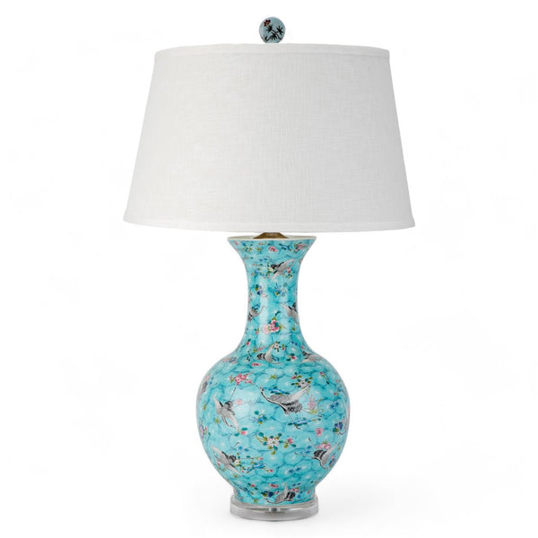 Danny's Fine Porcelain Ball Vase Lamp - Blue and Crane (acrylic Stand)
