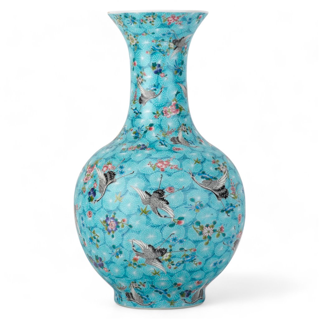 Danny's Fine Porcelain Ball Vase Blue and Crane