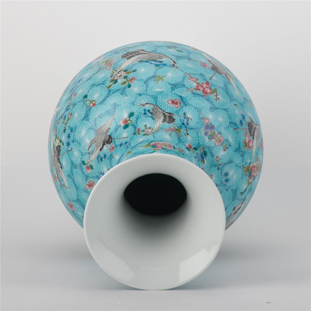 Danny's Fine Porcelain Ball Vase Blue and Crane