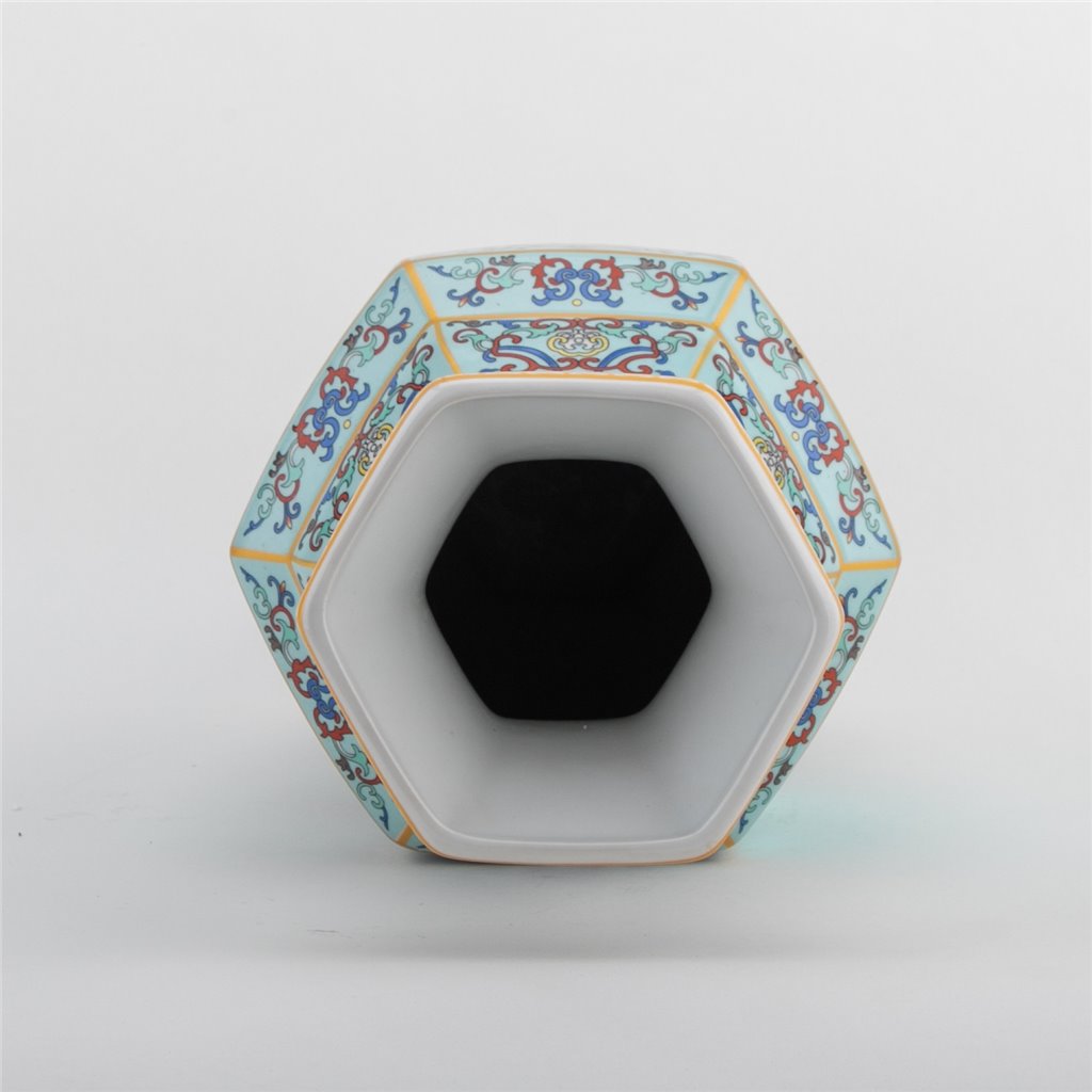 Danny's Fine Porcelain Red Porcelain Hexagonal Vase – Bird & Floral Motif