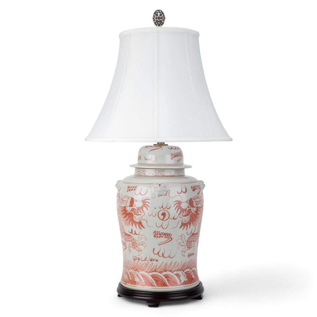 Danny's Fine Porcelain Lidded Jar Lamp- Light Red Dragon