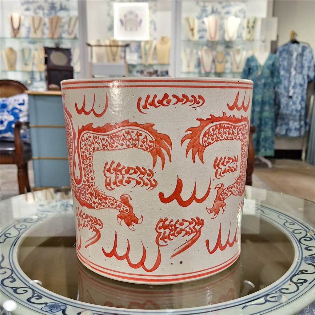 Danny's Fine Porcelain Cylinder Basin Light Red Dragon