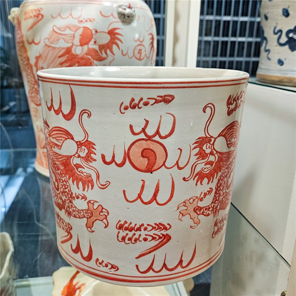 Danny's Fine Porcelain Cylinder Basin Light Red Dragon