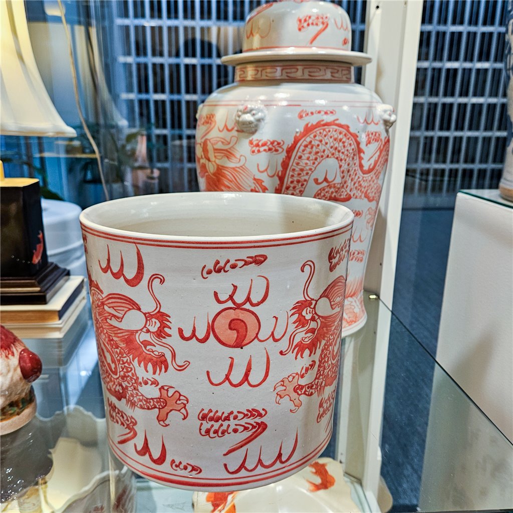 Danny's Fine Porcelain Cylinder Basin Light Red Dragon