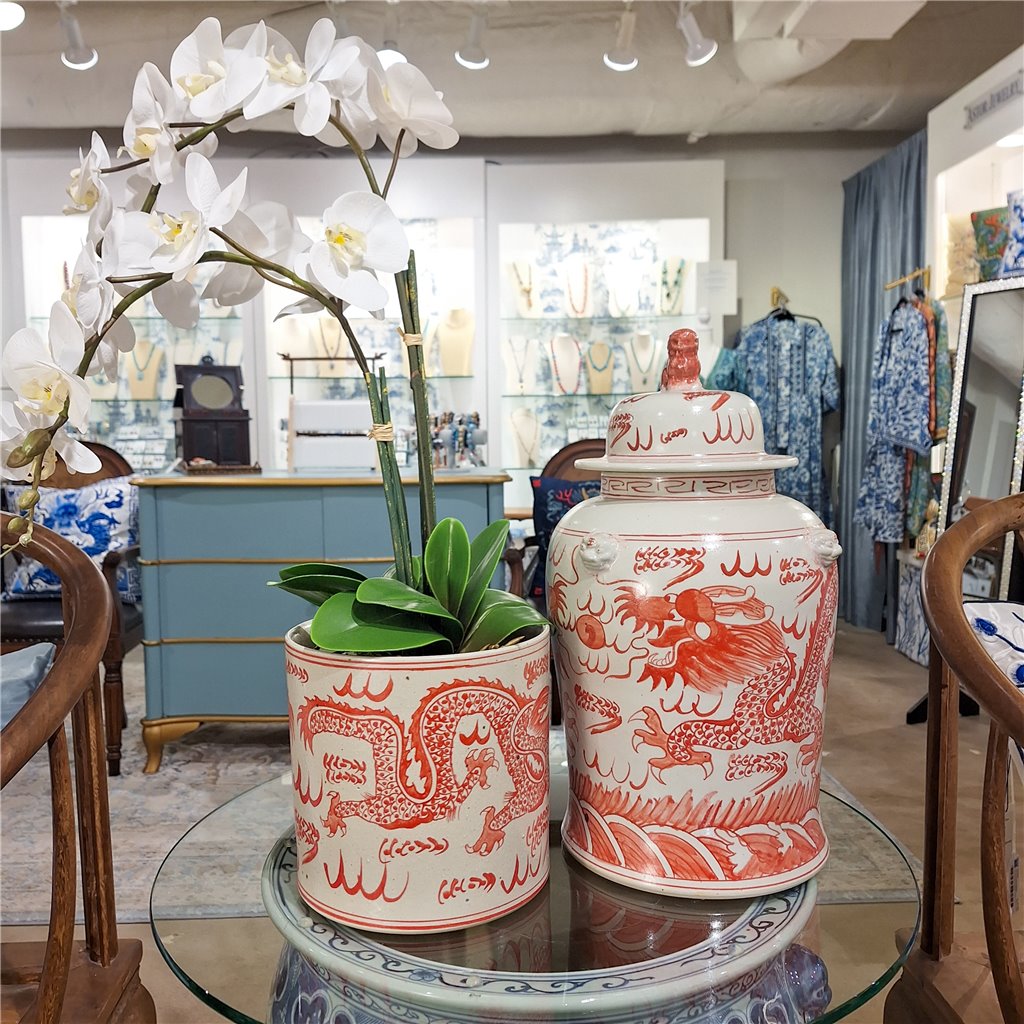 Danny's Fine Porcelain Cylinder Basin Light Red Dragon