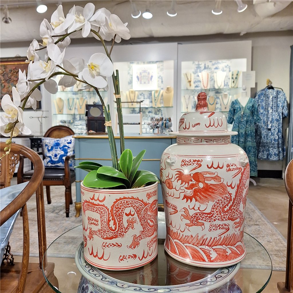 Danny's Fine Porcelain Cylinder Basin Light Red Dragon