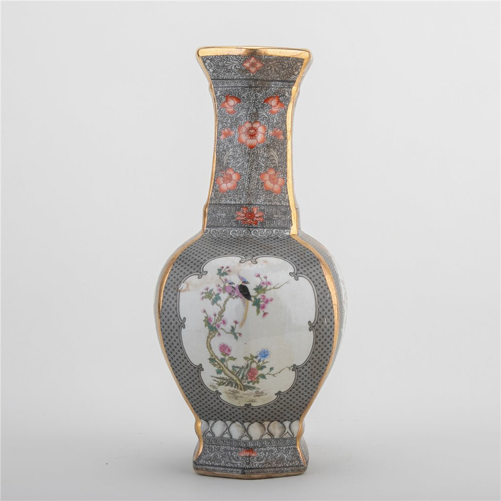 Danny's Fine Porcelain Rectangular Vase Dark Bird