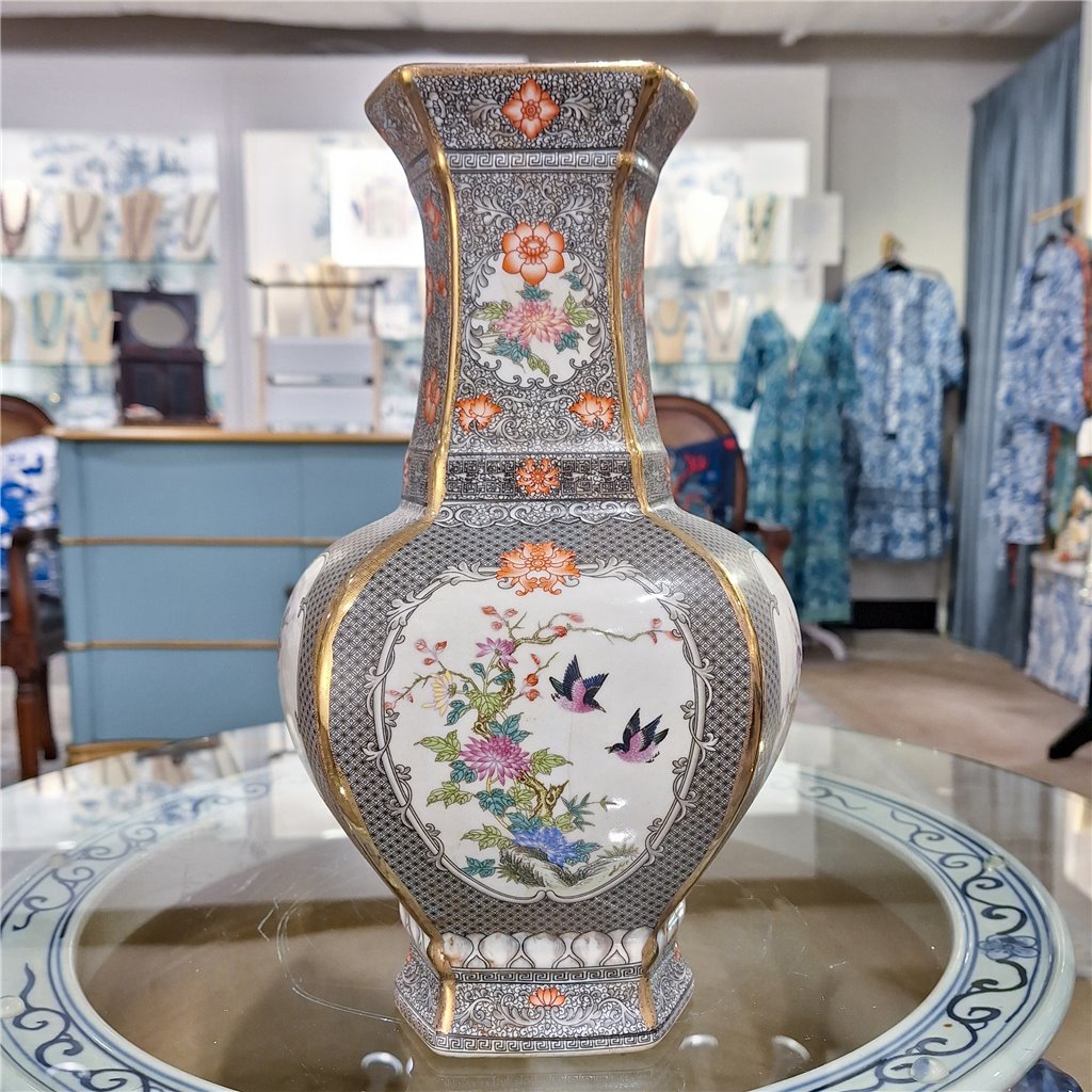 Danny's Fine Porcelain Rectangular Vase Dark Bird