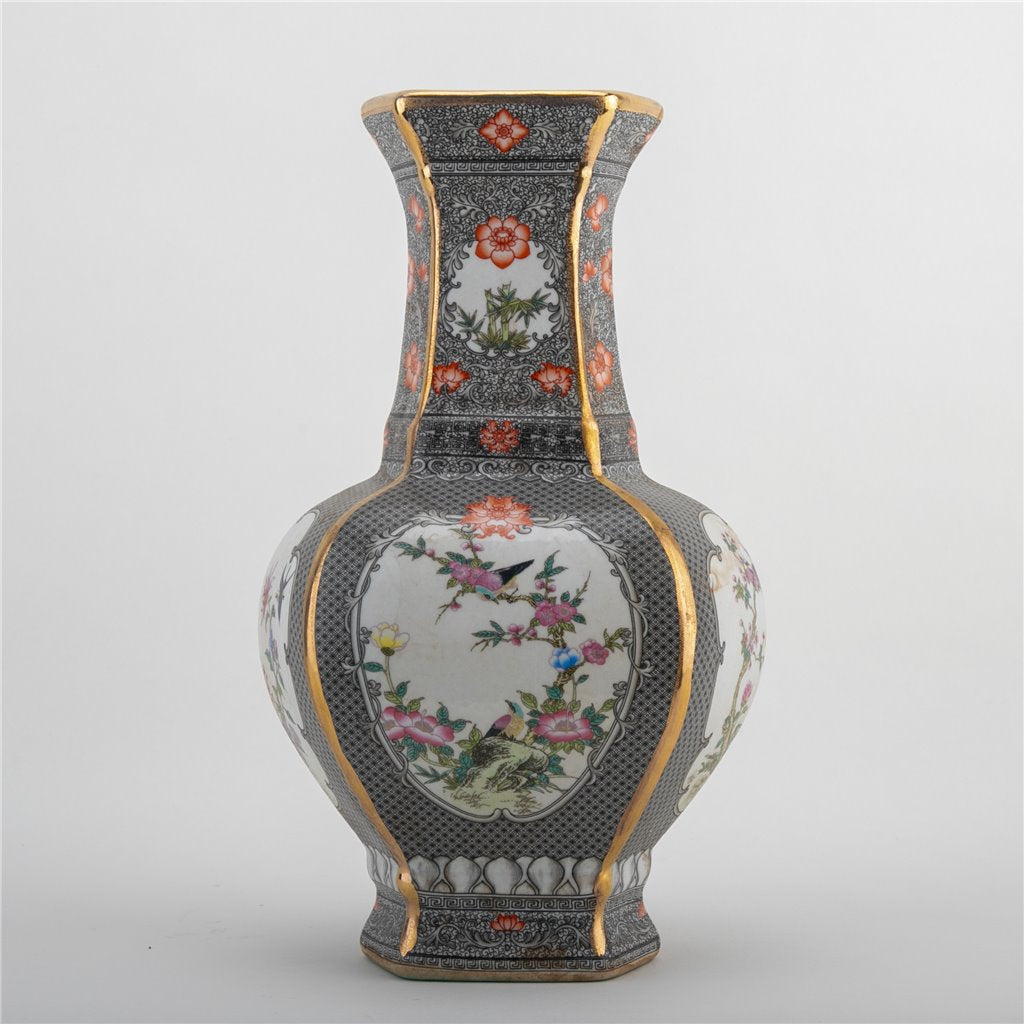 Danny's Fine Porcelain Rectangular Vase Dark Bird
