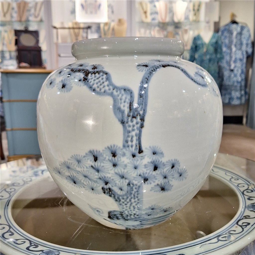 Danny's Fine Porcelain Round Pot Aged Cobalt Blue