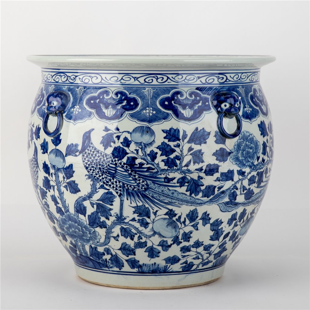 Danny's Fine Porcelain Round Fishbowl Blue & White Bird