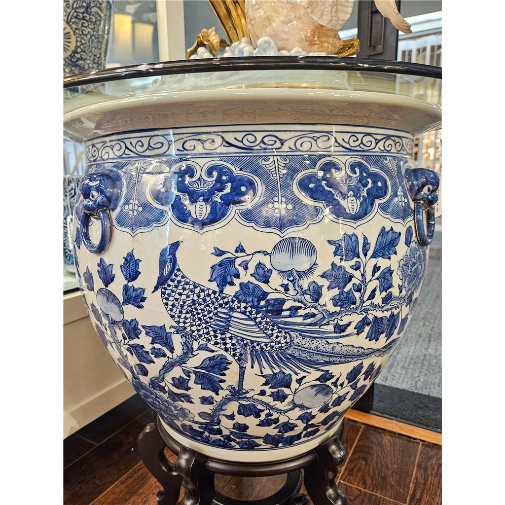 Danny's Fine Porcelain Round Fishbowl Blue & White Bird