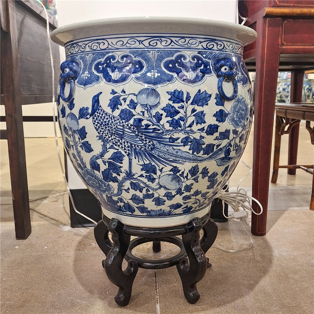 Danny's Fine Porcelain Round Fishbowl Blue & White Bird