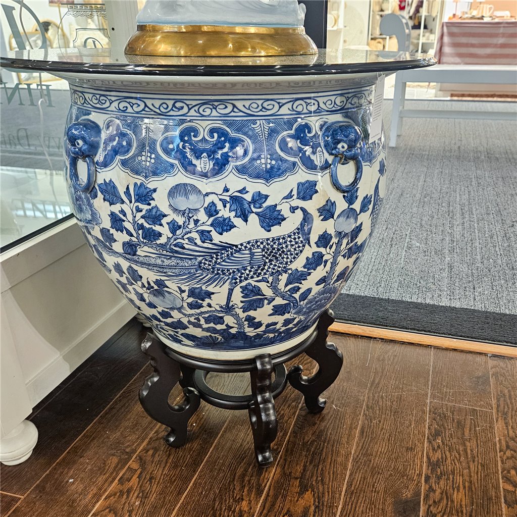 Danny's Fine Porcelain Round Fishbowl Blue & White Bird