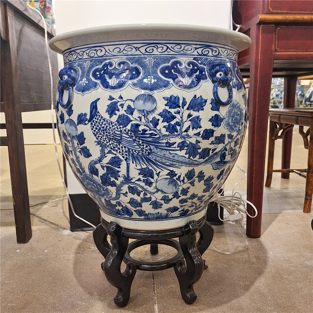 Danny's Fine Porcelain Round Fishbowl Blue & White Bird