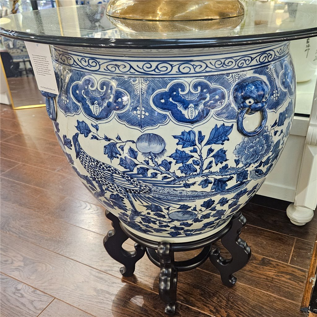 Danny's Fine Porcelain Round Fishbowl Blue & White Bird