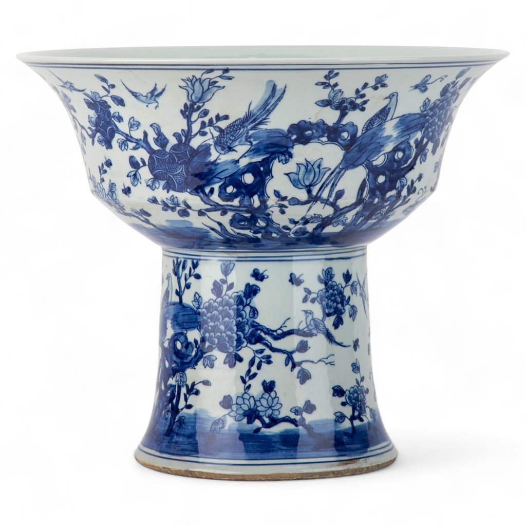 Danny's Fine Porcelain Pedestal Stand Round Basin Blue & White Bird