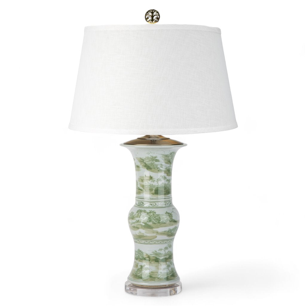 Danny's Fine Porcelain Green Round Lamp – Landscape Motif