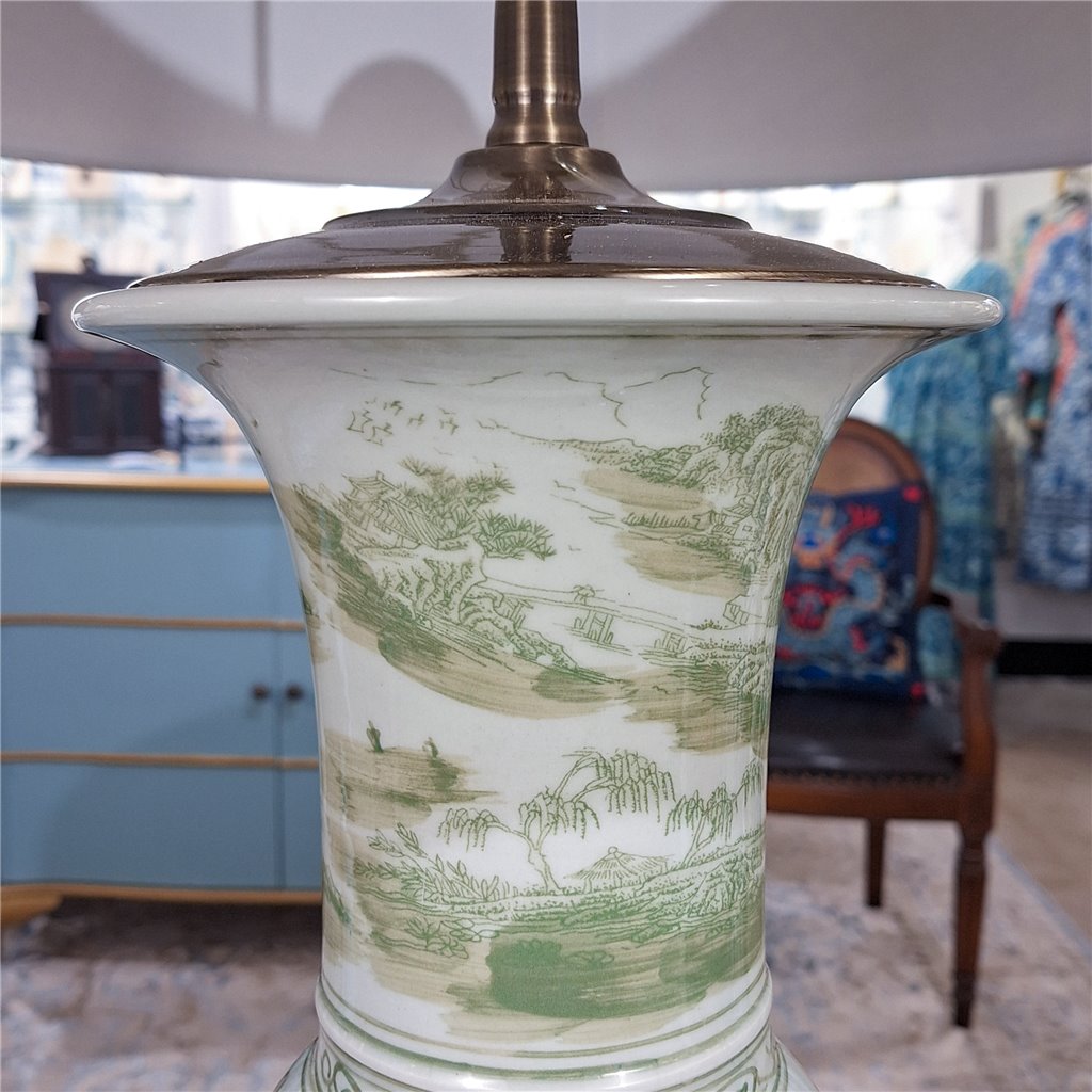 Danny's Fine Porcelain Green Round Lamp – Landscape Motif