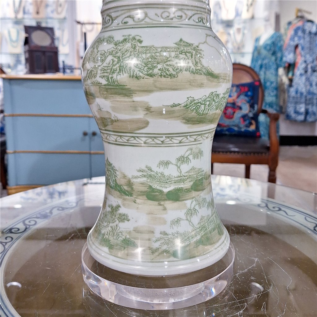 Danny's Fine Porcelain Green Round Lamp – Landscape Motif