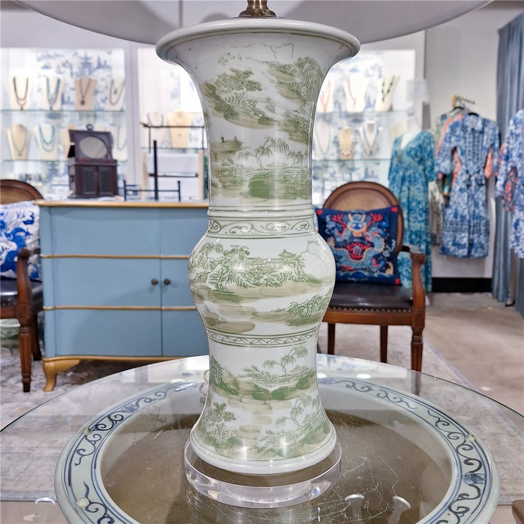 Danny's Fine Porcelain Green Round Lamp – Landscape Motif
