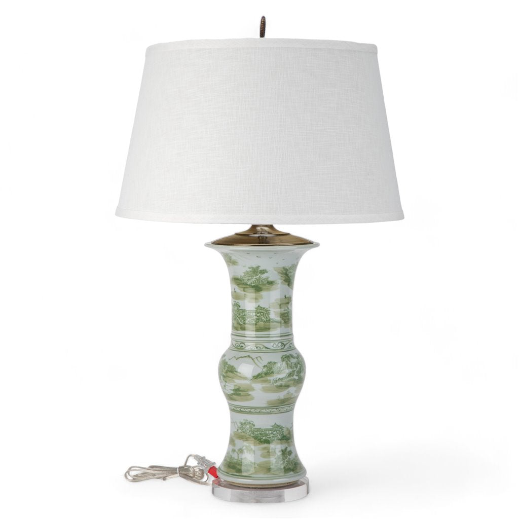 Danny's Fine Porcelain Green Round Lamp – Landscape Motif
