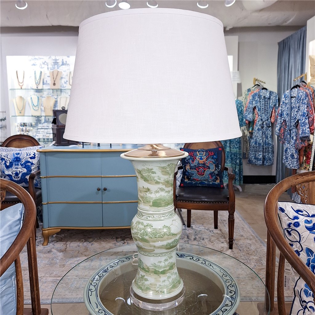 Danny's Fine Porcelain Green Round Lamp – Landscape Motif