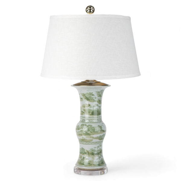Danny's Fine Porcelain Green Round Lamp – Landscape Motif