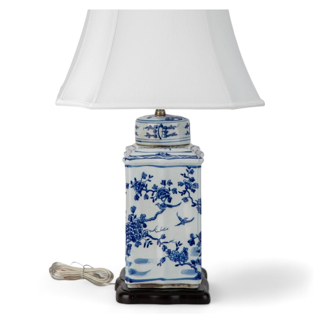 Danny's Fine Porcelain Rectangular Lidded Tea Jar Lamp Floral & Bird
