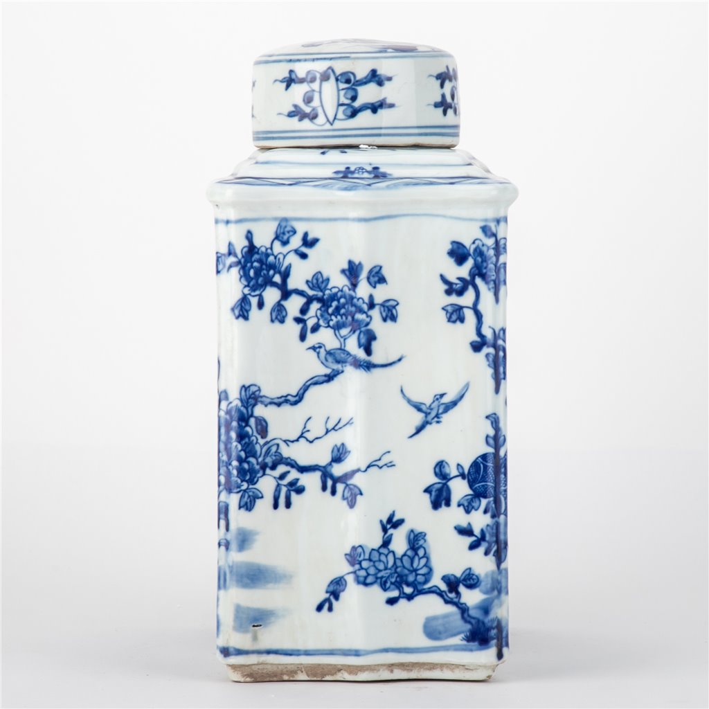 Danny's Fine Porcelain Rectangular Lidded Tea Jar Floral & Bird
