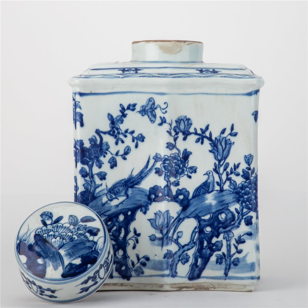 Danny's Fine Porcelain Rectangular Lidded Tea Jar Floral & Bird