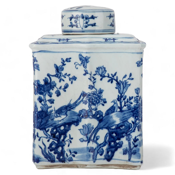Danny's Fine Porcelain Rectangular Lidded Tea Jar Floral & Bird