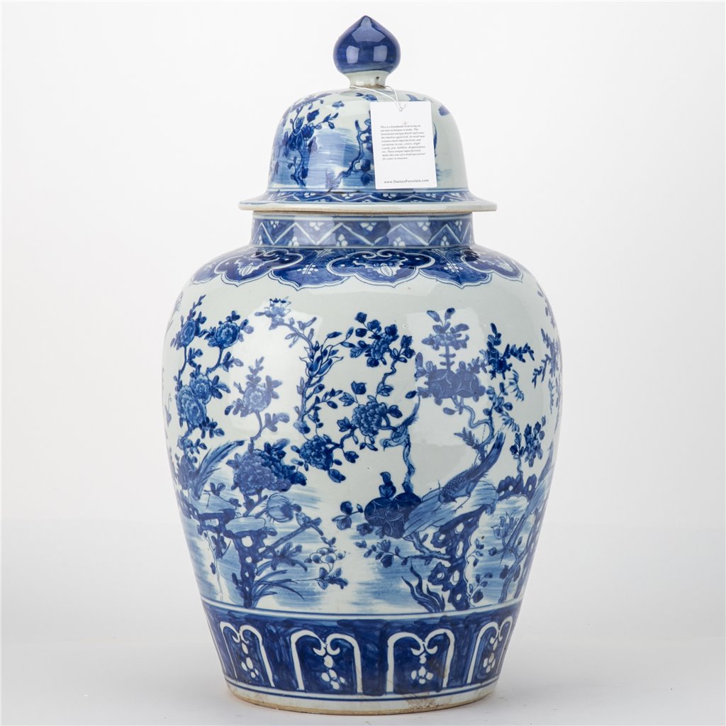 Danny's Fine Porcelain Lidded Large Round Jar Floral & Bird
