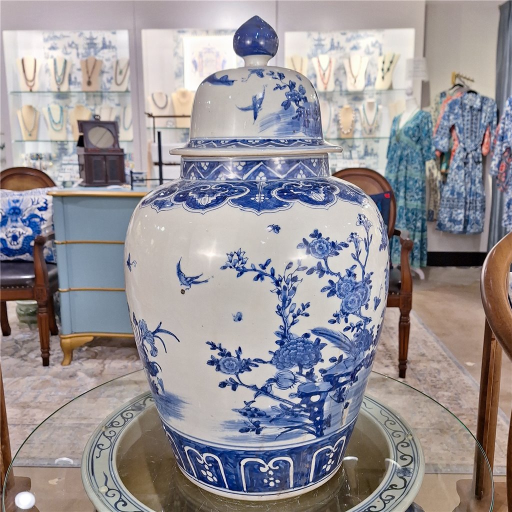 Danny's Fine Porcelain Lidded Large Round Jar Floral & Bird
