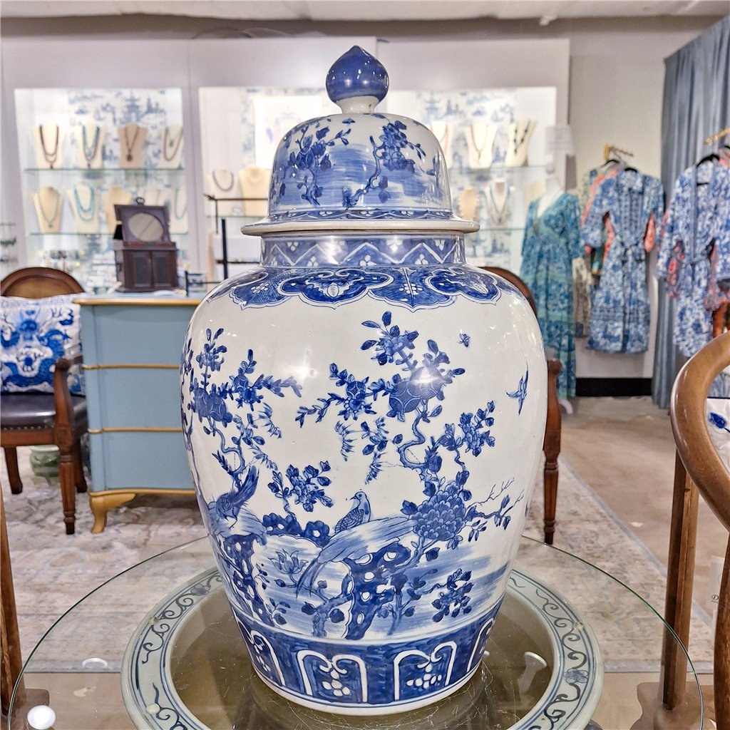 Danny's Fine Porcelain Lidded Large Round Jar Floral & Bird