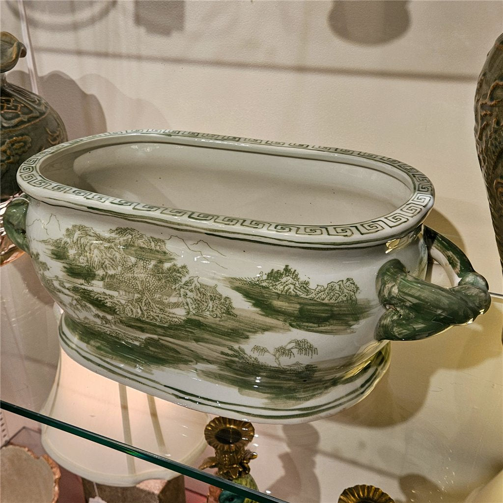 Danny's Fine Porcelain Green Oval Basin – Landscape Motif