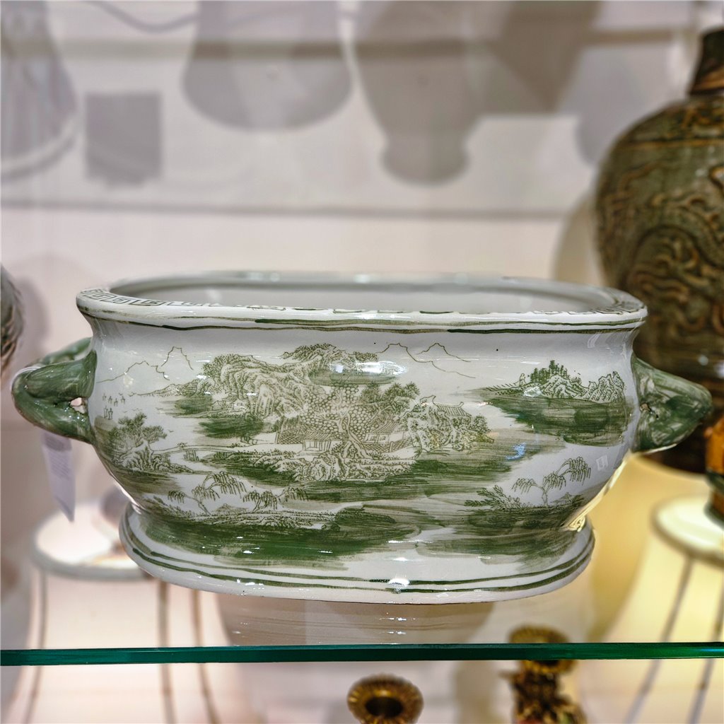 Danny's Fine Porcelain Green Oval Basin – Landscape Motif
