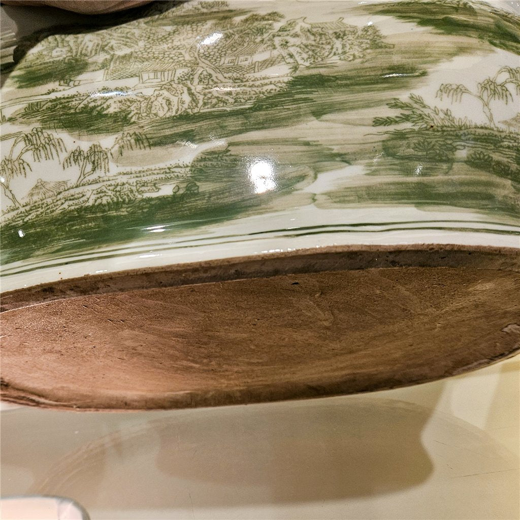 Danny's Fine Porcelain Green Oval Basin – Landscape Motif